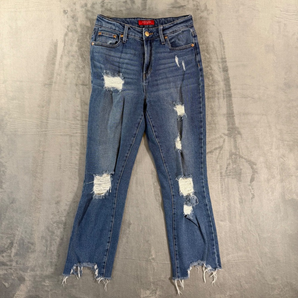 GUESS Distressed Flared Jeans Women's Size 25 Blue‎ Denim
